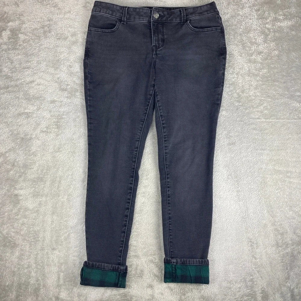 Maurices‎ M Jeans Womens Size L Reg Low Rise Skinny Black Plaid Flannel Cuffed